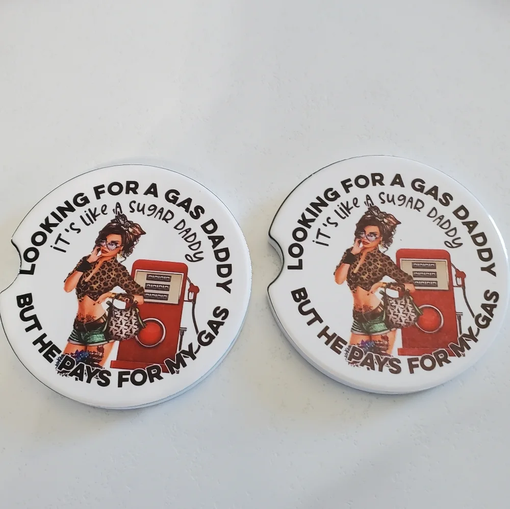 Set Of 2 Ceramic Car Coasters Funny Gas Daddy